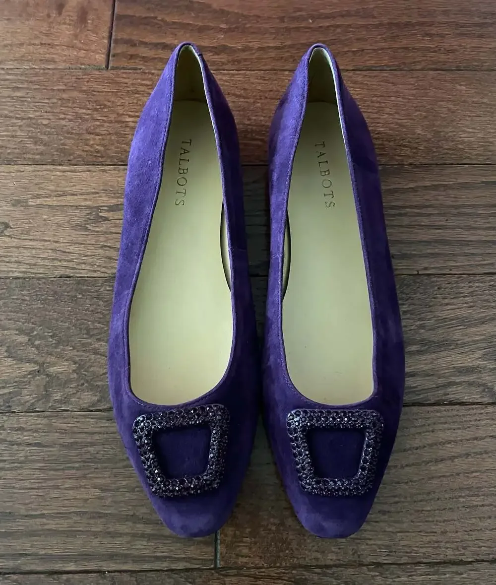 Talbots Purple Suede Rhinestone Buckle Ballet Flats Leather 8.5 M